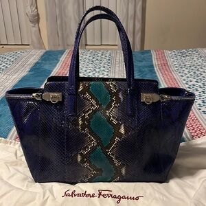 Salvatore Ferragamo Snakeskin Python Large Handbag Tote blue Limited edition